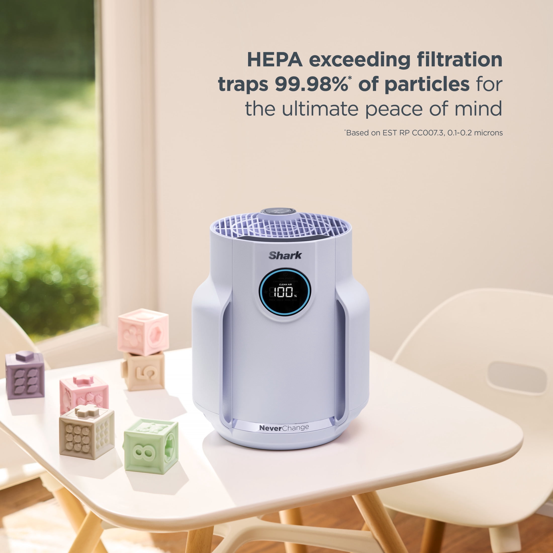 Shark NeverChange Compact Pro 250 Sq Ft HEPA Air Purifier, 5-Year HEPA-Exceeding Filter, Captures Pollutants, Pet Dander, Dust, and Smoke, HP072PL Lilac