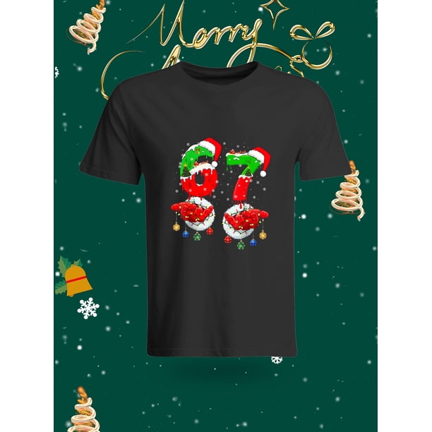 67T Christmas Grinch Element 67 Number Pattern Fashion Casual T-Shirt This T-shirt features a charming design with the Grinch element and the number 67, perfect for adding a festive touch to your war