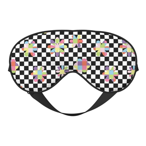 Eye Sleep Mask for Women Men - Floral Flower Checkerboard 90s Y2K Adjustable Soft Buckle Travel Eye Masks for Sleep Mask Blackout, Sleeping Mask for Women Men, Funny Blindfolds for Party Games