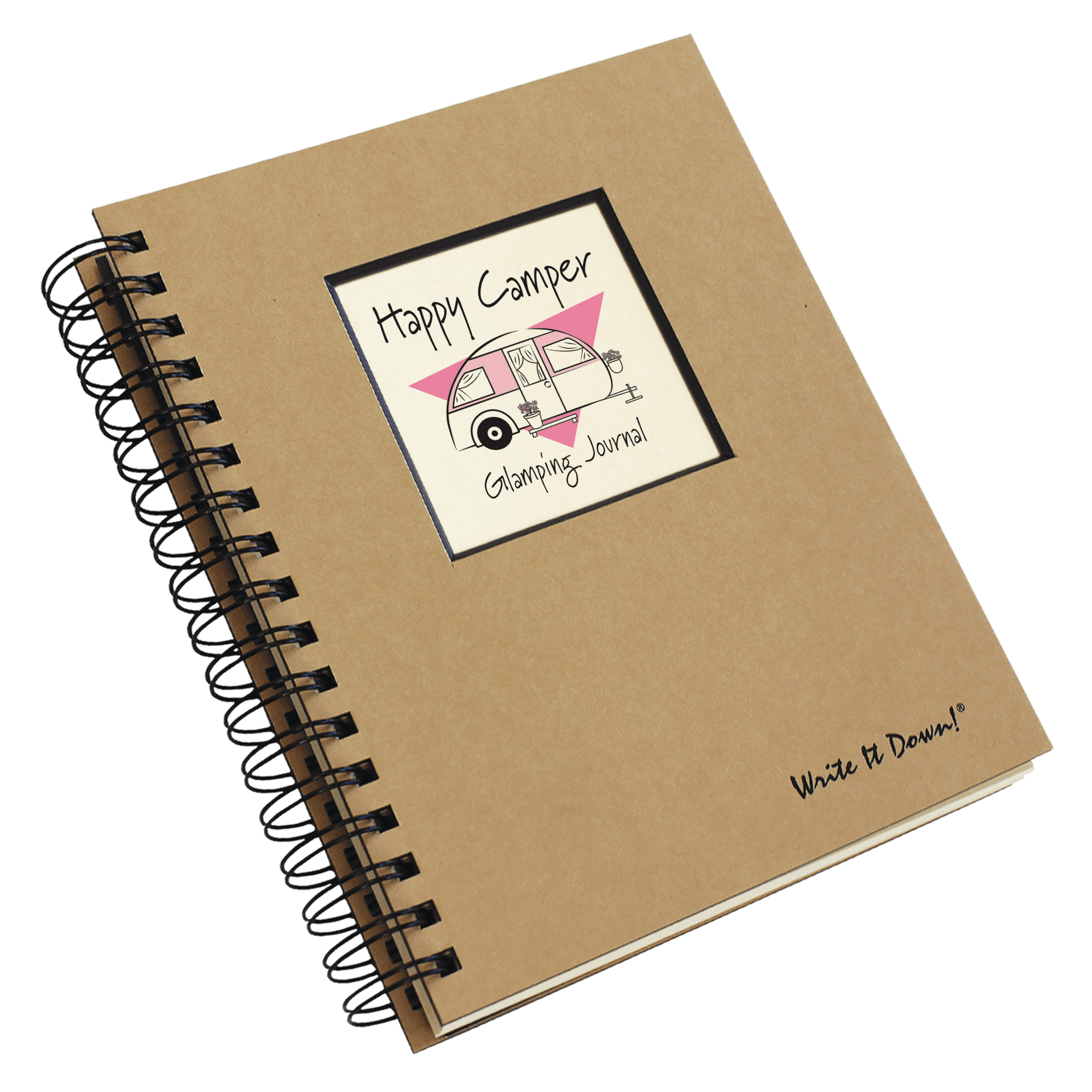 Journals Unlimited Guided Journal, Happy Camper, Glamping Journal, with a Kraft Hard Cover - 7' x 9'