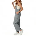 thumbnail image 3 of Women's Bib Overalls Loose Fit Wide Leg Jumpsuits Casual Rompers with Pockets Gray 2XL, 3 of 5