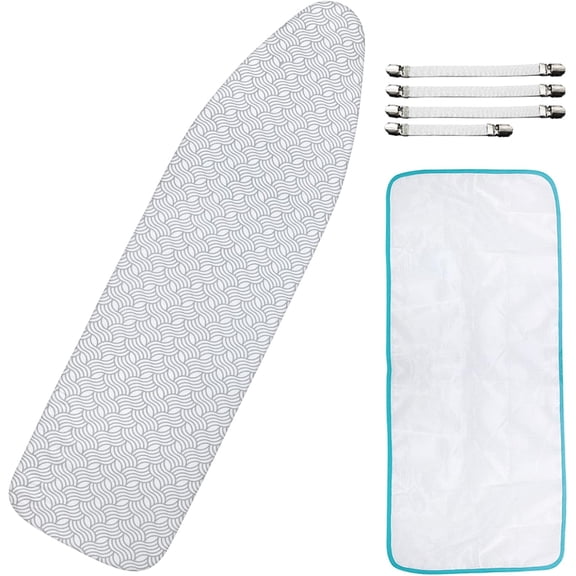 TT-Ironing Board Cover and Pad, 15" x 54", Thick Padding, Elastic Edge, Scorch & Stain Resistant, Includes Fasteners & Mesh Cloth