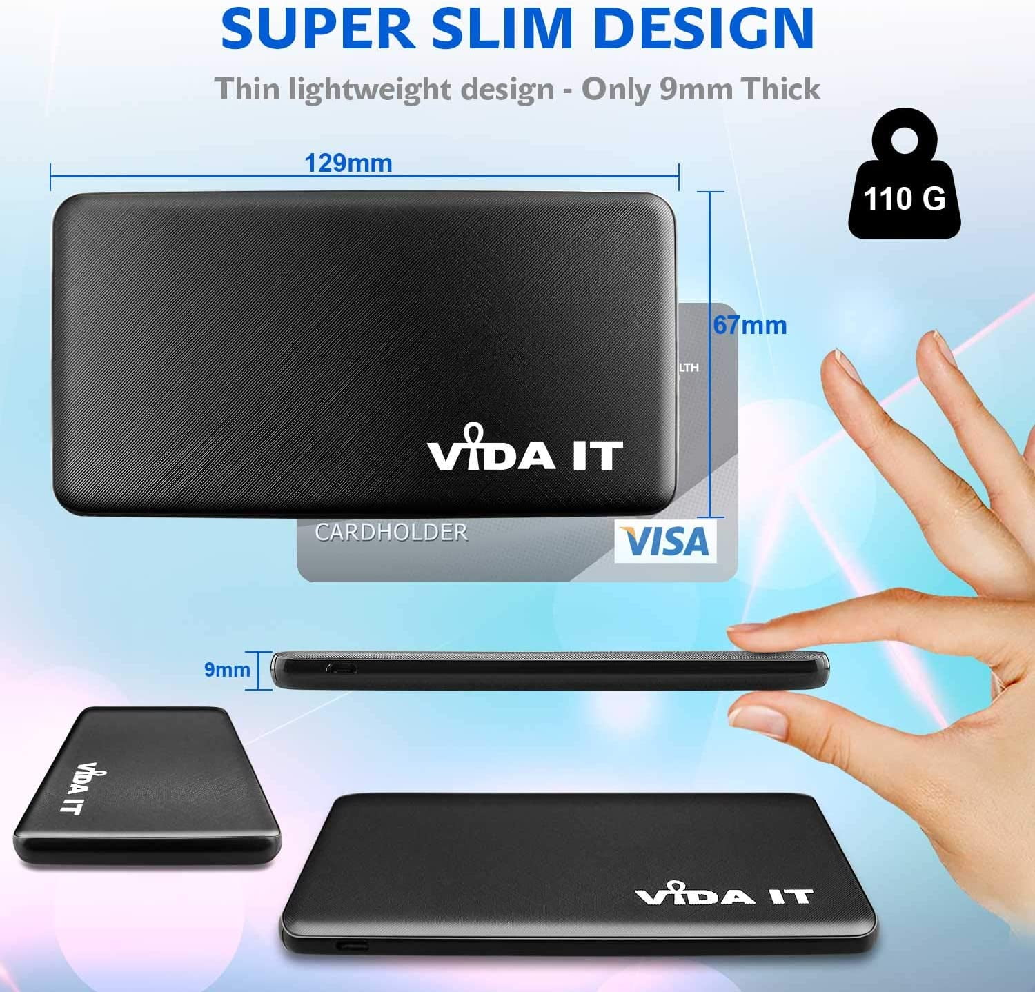 Ultra Slim 5V 2A Power Bank for Heated Vest Rechargeable Heated Jacket Battery Pack Pocket Size Thin 5000mAh Portable USB Charger for Heated Clothing, Scarf, Coat, Pants, Cell Phone USB-C Power Pack