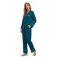 thumbnail image 3 of MintLimit Women's Silk Satin Long Sleeve V-neck Button Down Shirt and Pants Lounge Sleepwear Pjs Pajamas Set, 3 of 5