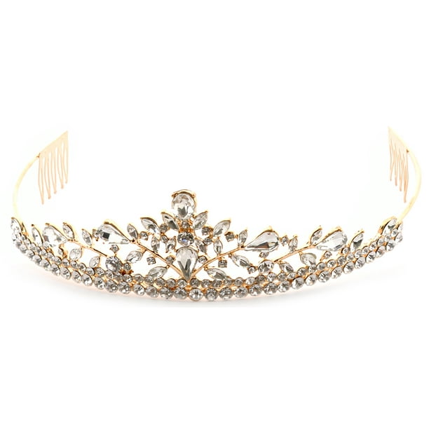 Wedding Tiara Gold Plating Tiara Hair Comb With Marquise Stone