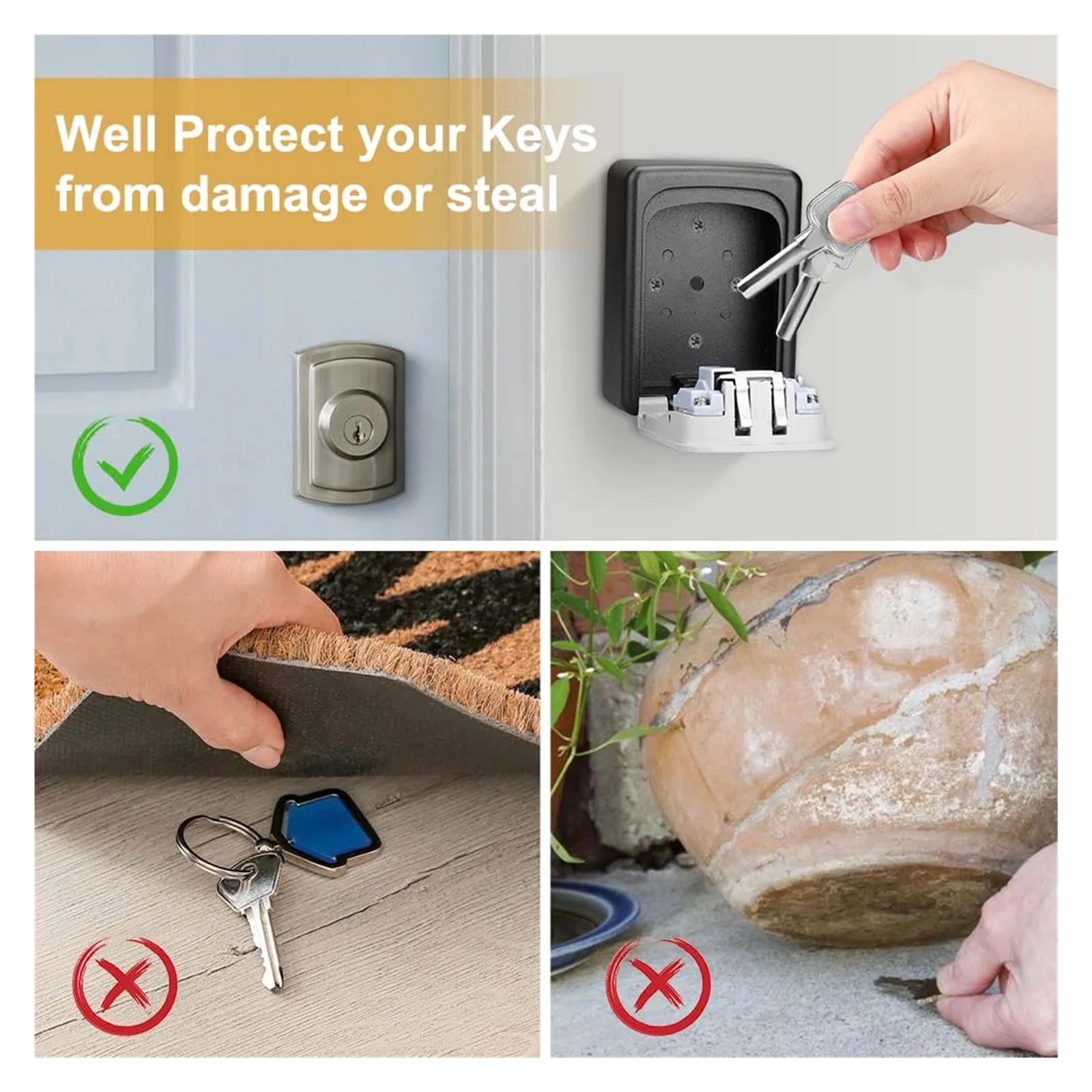 Key Lock Box Waterproof Key Code Box Aluminum Password Security Key Box Wall Mounted Password Box Key Safe Lock Box ,Fireproof Resistant Insulation
