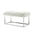 thumbnail image 2 of Inspired Home Renoir Faux Fur Chrome Metal Frame Ottoman Bench White/ Chrome, 2 of 8