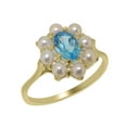 thumbnail image 1 of LBG British Made 14k Yellow Gold Natural Blue Topaz & Cultured Pearl Womens Cluster Ring - 33 size options - Size 5.25, 1 of 6