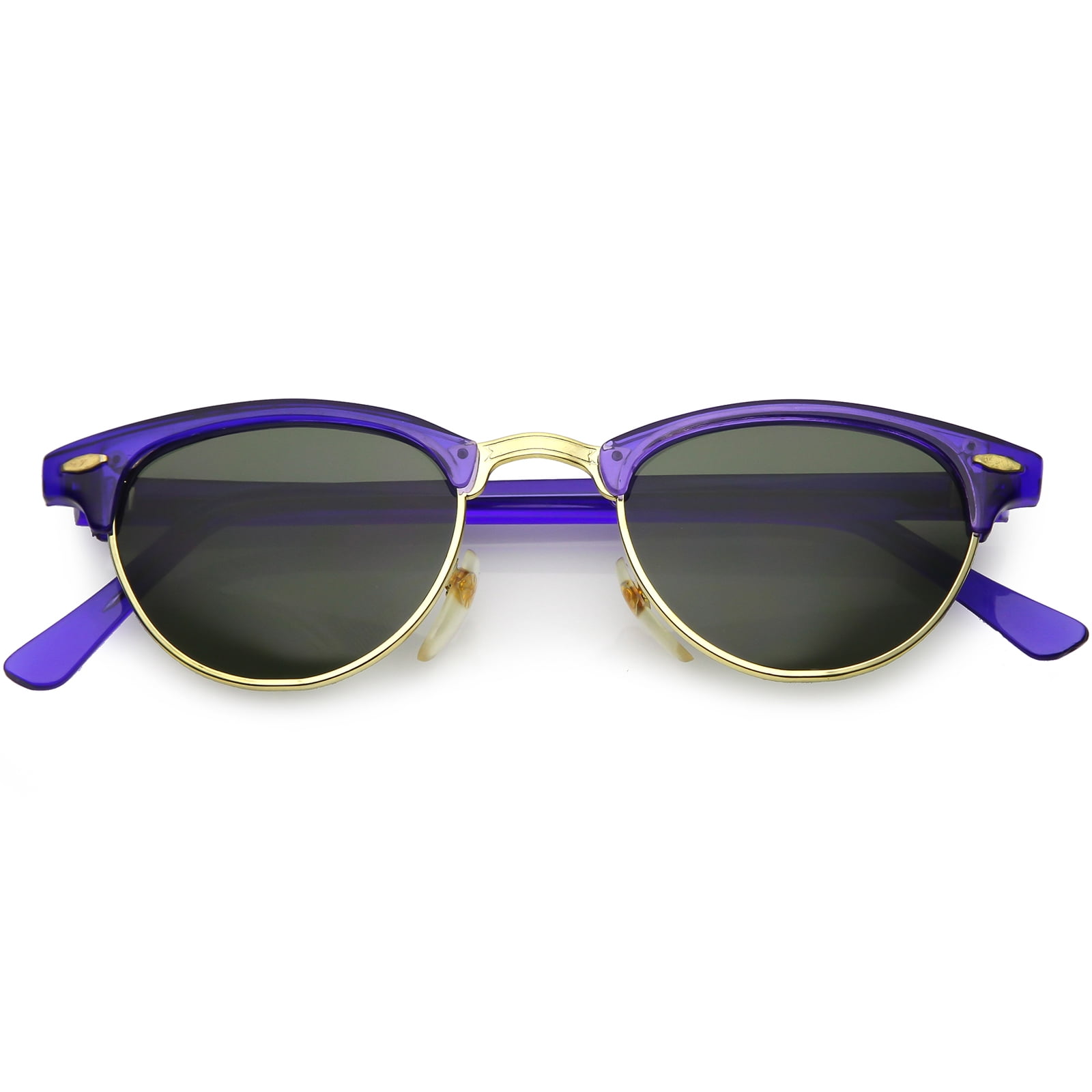 True Vintage Horn Rimmed Semi Rimless Sunglasses Green Tinted Oval Lens