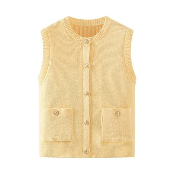 ZQUUVOU Women's Fall Sweater Vest Fashion Soft Knit Tnak Tops Winter Sleeveless Crew Neck Button Sleeveless Sweater Comfy Yellow