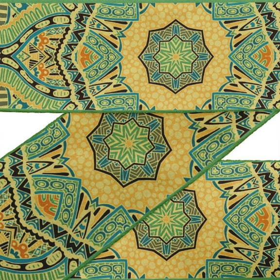 IBA Indianbeautifulart Brown Mandala Kaleidoscope Ribbon Trim Tape Fabric Laces For Crafts Printed Velvet Trim 9 Yards Sewing Accessories 3 Inches