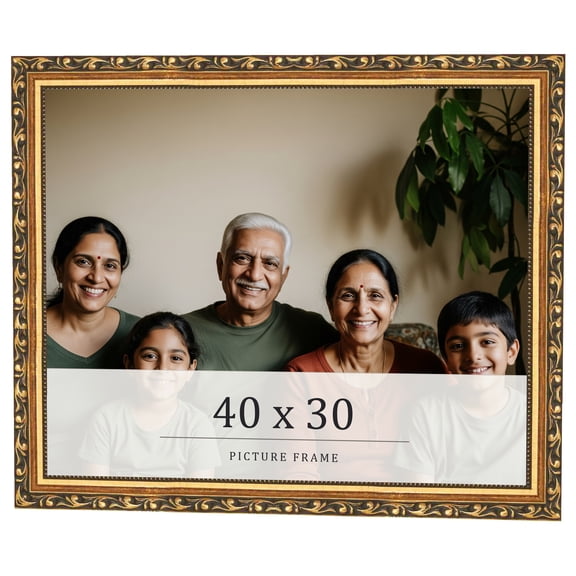 40x30 Frame Black & Gold Solid Wood Picture Frame Width 1.125 Inches | Interior Frame Depth 0.375