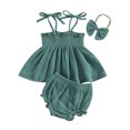 thumbnail image 2 of Girls Outfit Set Girls Clothing Sets Baby Girls Spring Summer Solid Cotton Ribbed Sleeveless Tops Shorts Outfits Headbands Clothes, 2 of 3