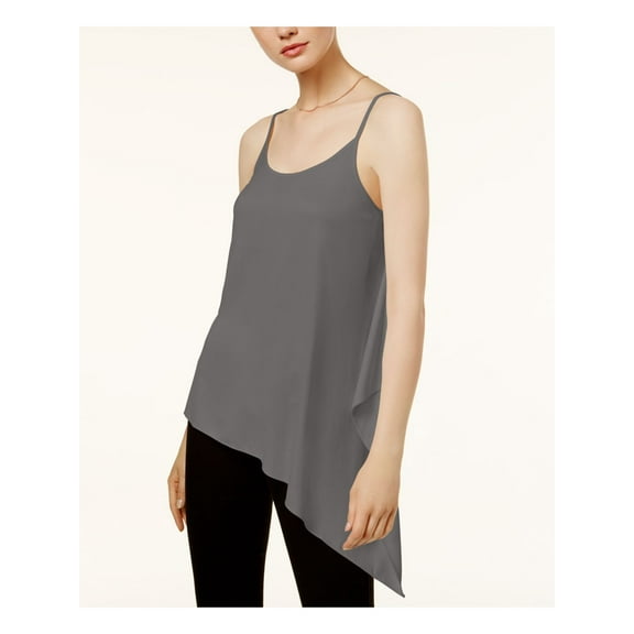 BAR III Womens Gray Pleated Sleeveless Jewel Neck Hi-Lo Top S