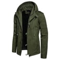 thumbnail image 2 of Awdenio Men Solid Casual Hooded Zipper Buttons Turndown Pocket Cardigan Jacket Coats, 2 of 8