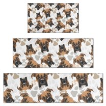 Cute Doberman and Dog Footprint Kitchen Rugs Sets Of 3,Kitchen Runner Rugs Non Skid Washable,Decorative Kitchen Floor Mats for Kitchen,Sink,Laundry,17"x30"  17"x47"   17"x59"
