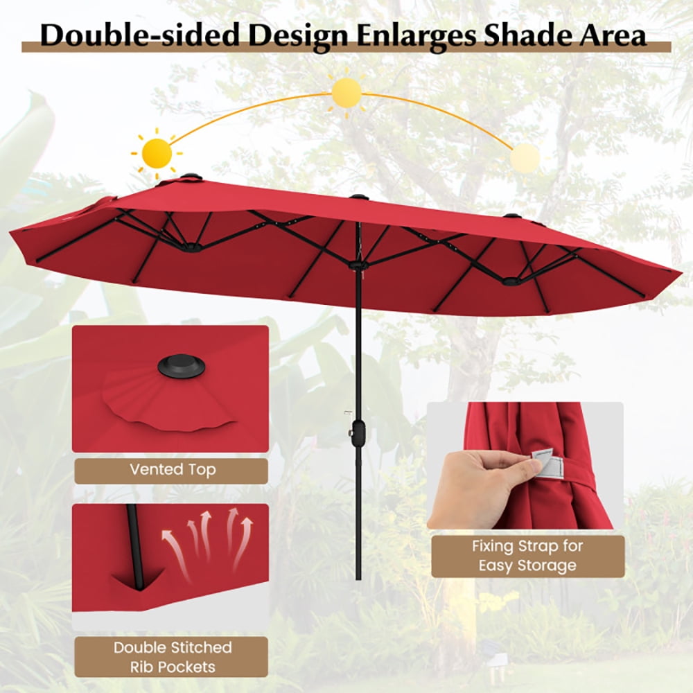Aimee Lii 13 Feet Double-Sided Patio Twin Table Umbrella with Crank Handle, Sunbrella Patio Umbrellas, Red