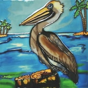 Pelican Perched on Pilings Ceramic Tile 8 Inches