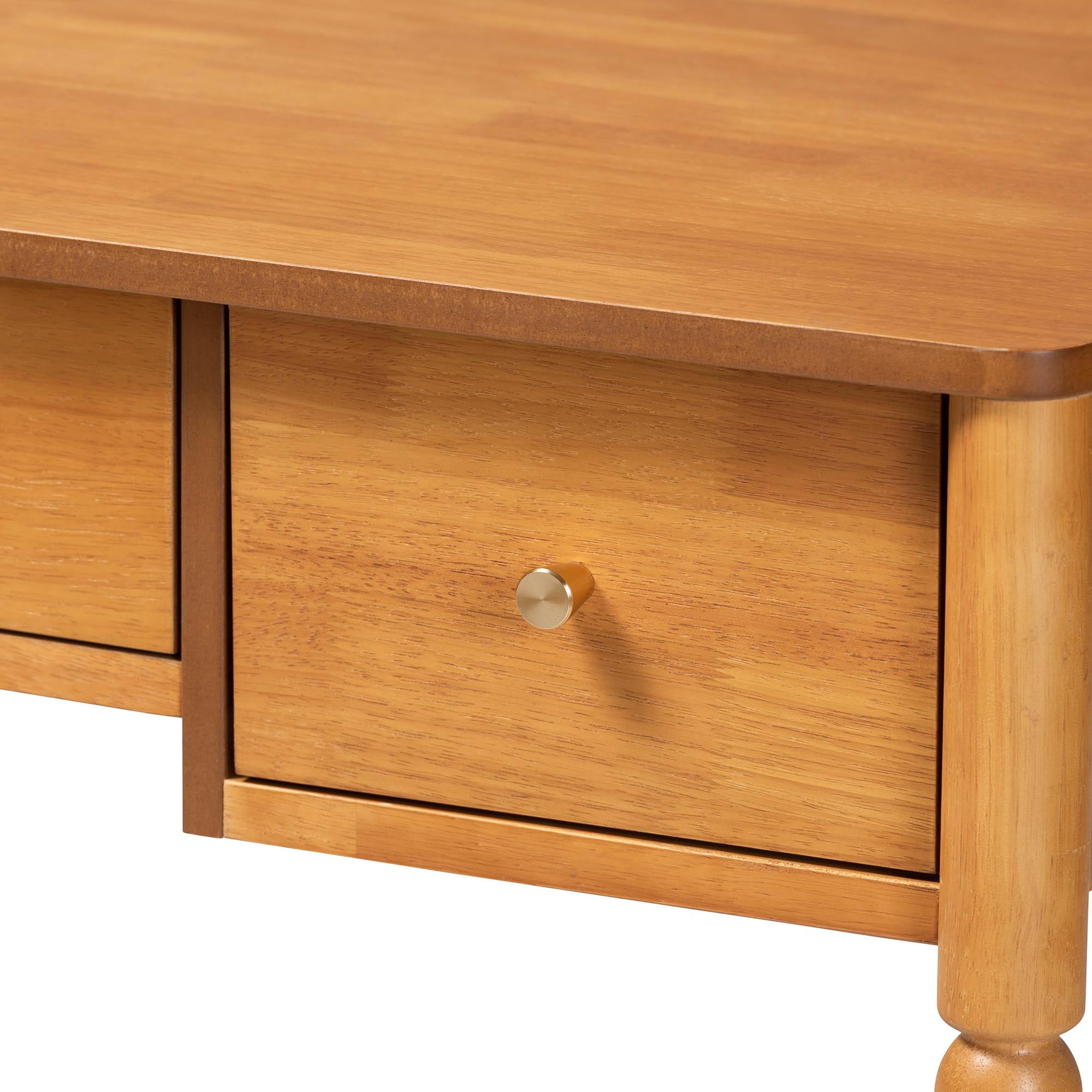 Baxton Studio Lucera Farmhouse Writing Desk, 3-Drawer, Oak Brown
