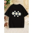 thumbnail image 1 of Girls' Red Floral Print Cotton T-Shirt - Casual Crew Neck, Short Sleeve, Summer Knit Top with White Daisy Design, Casual Summer Wear|Floral Print Top|Soft Texture Shirt, Cute Shirts, 1 of 6