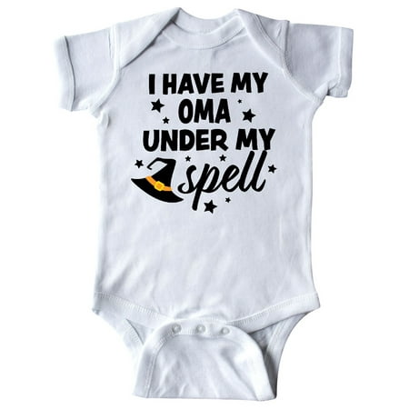 

Inktastic I Have My Oma Under My Spell with Cute Witch Hat Gift Baby Boy or Baby Girl Bodysuit