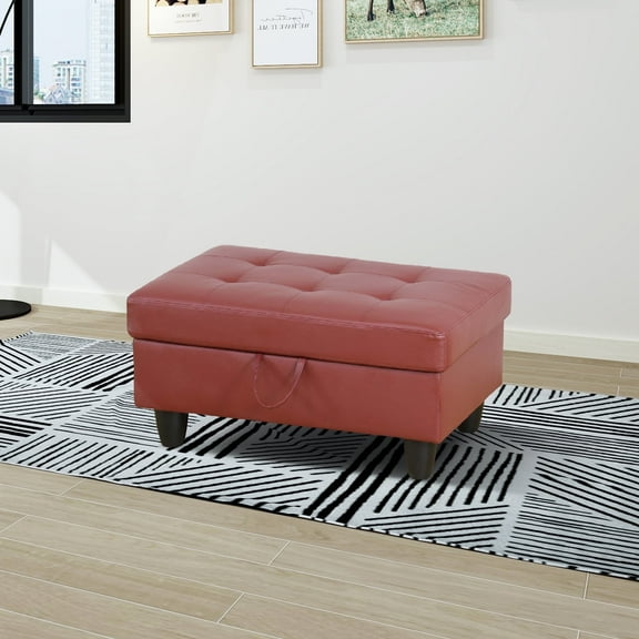 Faux Leather Storage Ottoman