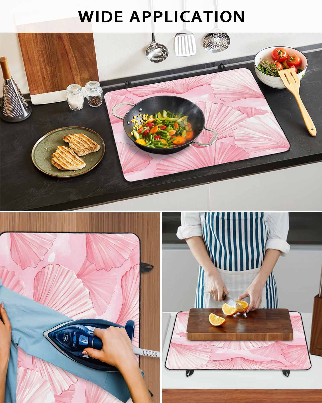 nqOlkjepod Large Induction Cooktop Protector Mat 24"x21", Pink Coastal Shell Stove Top Covers for Electric Stove, Summer Nautical Beach Ocean Stove Burner Cover Mats, Glass Top Stove Cover