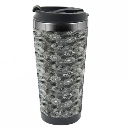

Abstract Travel Mug Superimposed Spirals Steel Thermal Cup 16 oz by Ambesonne