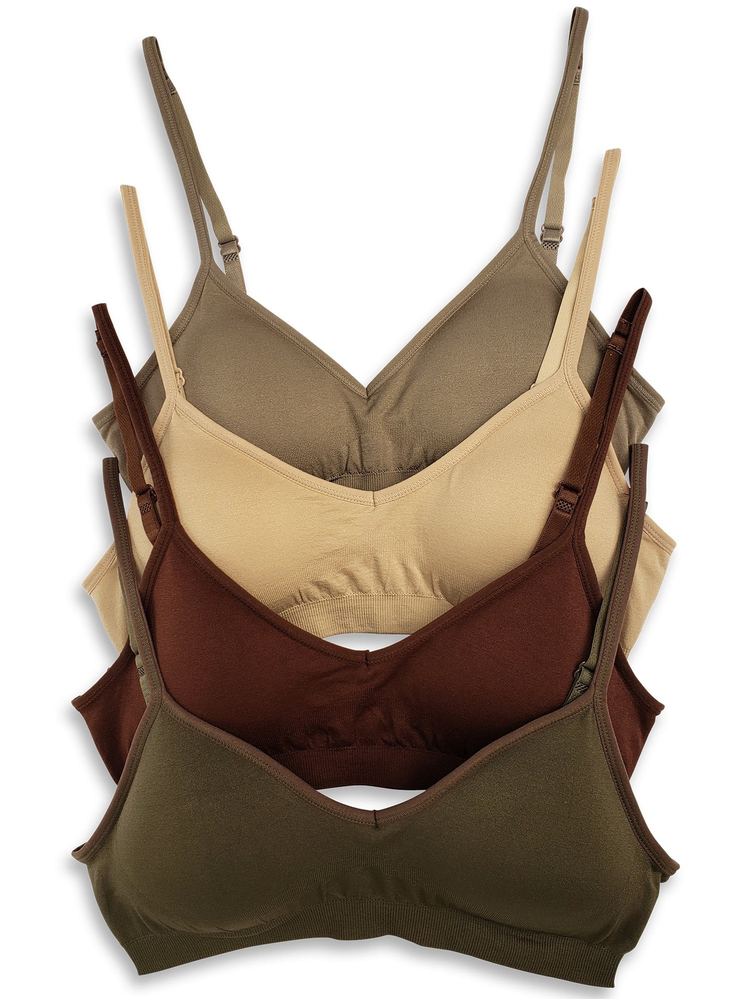 Kalon 4 Pack Women's Demi Wireless Padded Bralette Hook and Eye Bra Back (M/L, Earth Tones