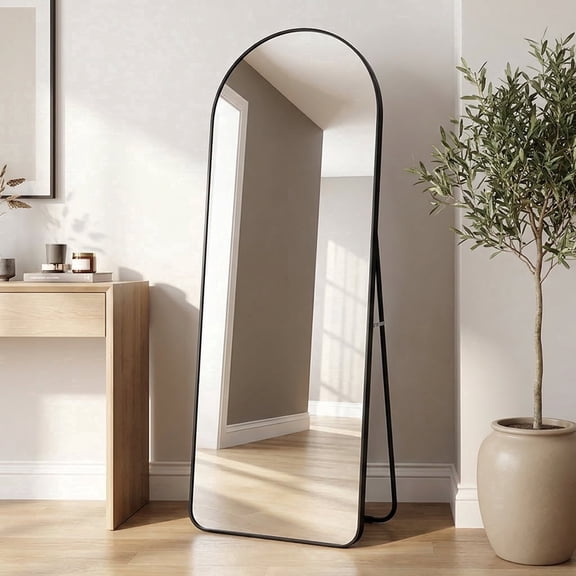 25" x 67" Full Length Floor Mirror, Arched Body Mirror with Stand, Wall-Mounted, Freestanding, Leaning Mirror for Bedroom, Living Room and Dressing Area, Black Frame