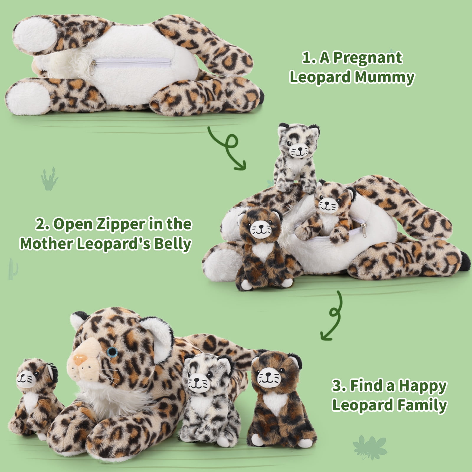 MorisMos 18" Cheetah Stuffed Animals Mommy Stuffed Leopard with 3 Baby Plush Toys