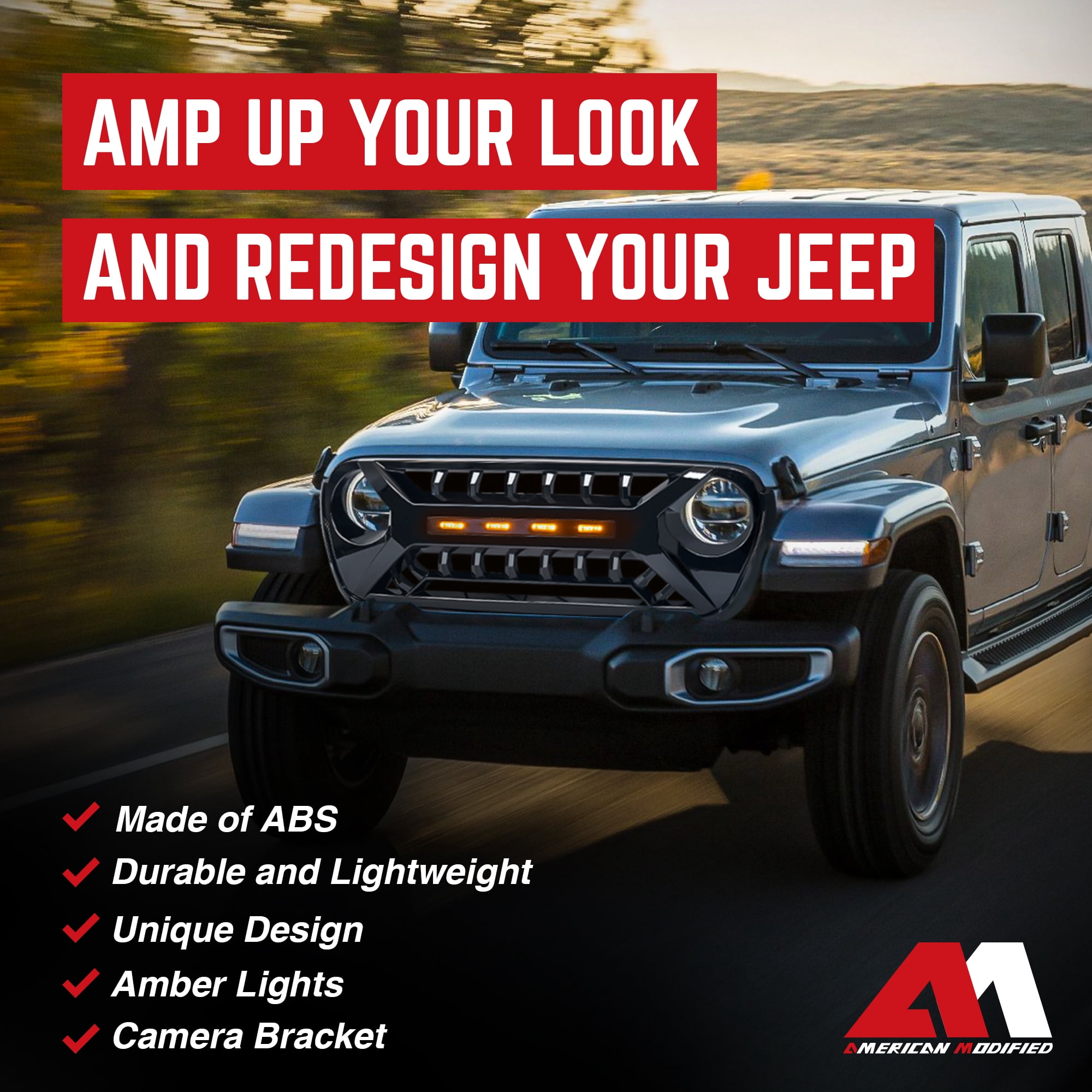 AMERICAN MODIFIED Grille w/Lights for 18-23 Jeep Wrangler JL & Gladiator JT