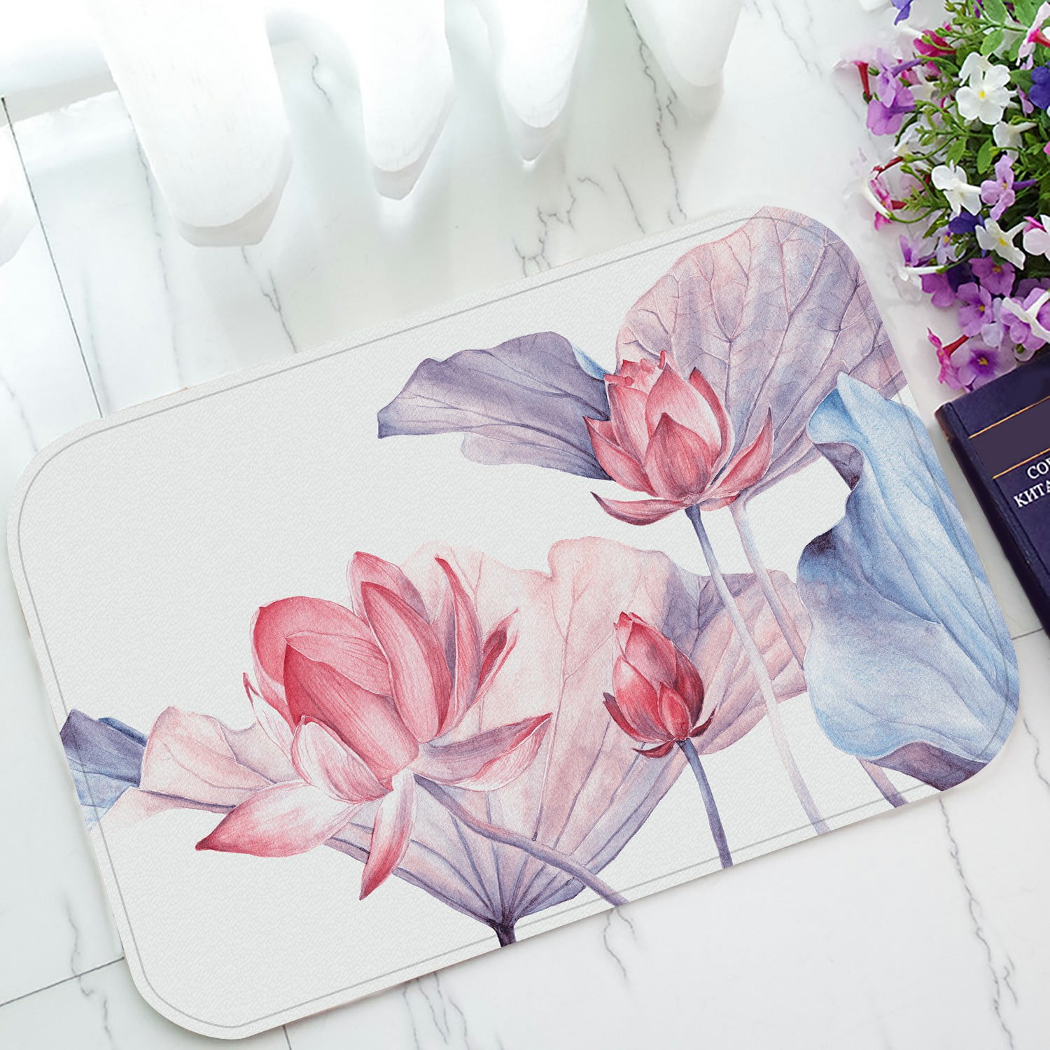 ECZJNT botanical Lotus flower pink Welcome Doormat Bath Mat Rug