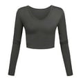 thumbnail image 3 of DuoJiaJ Women's V Neck Long Sleeve Slim Fitted Crop Tops Soft Layering Basic Shirt Gray L, 3 of 4