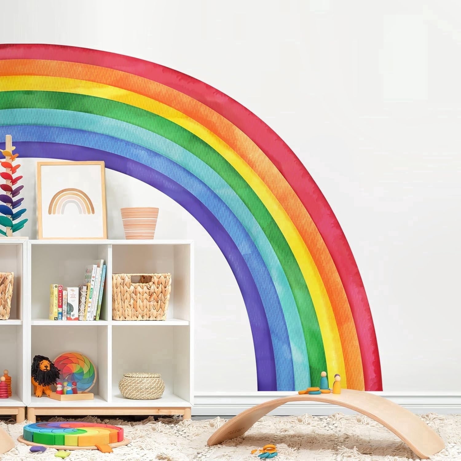 Large Rainbow Wall Decals, Mural Watercolor Half Rainbow Wall Stickers Peel and Stick Vinyl Wall Art Decor for Girls Bedroom Kids Nursery Living Room Playroom Toddler(55x63")
