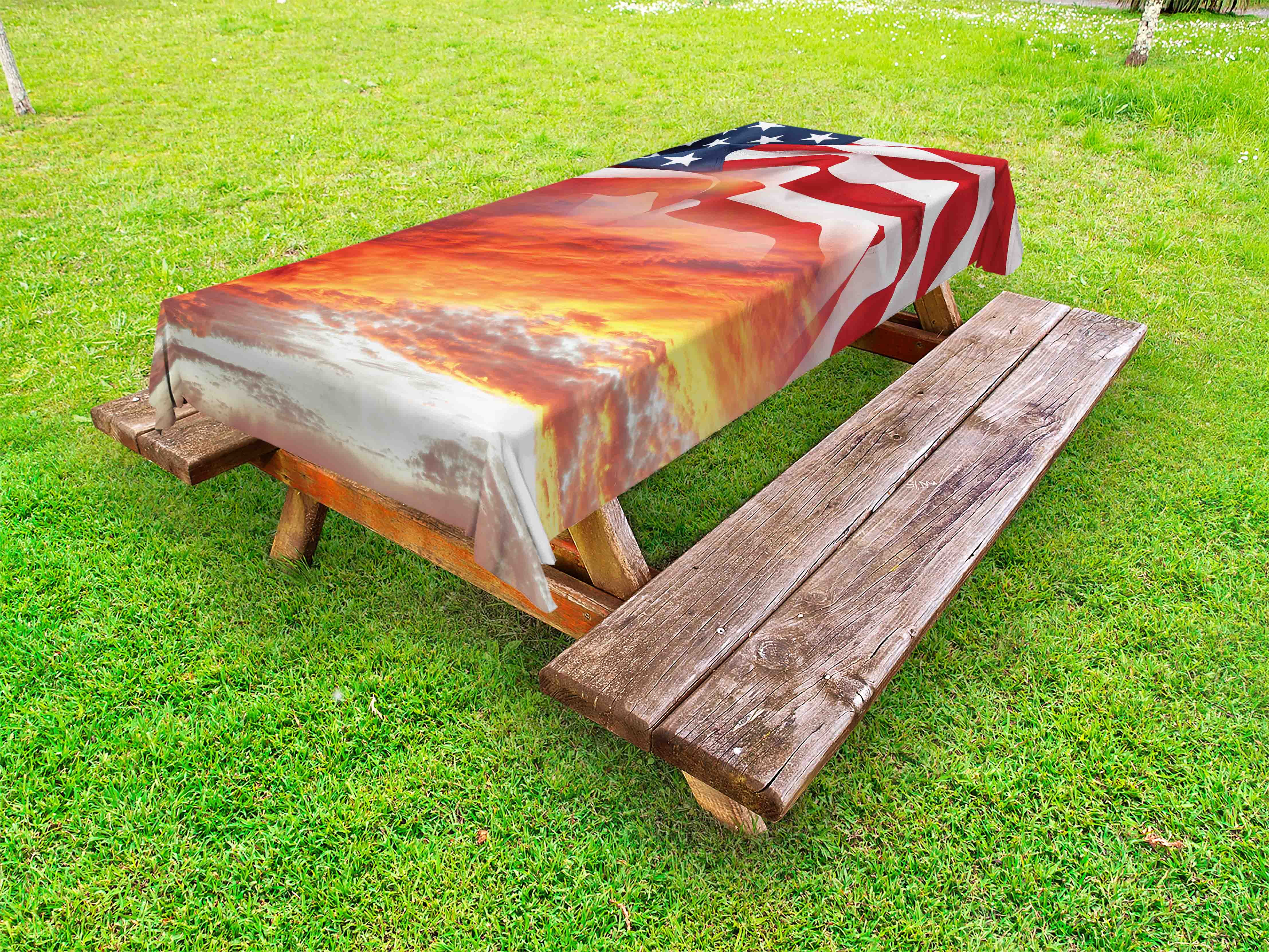 American Flag Outdoor Tablecloth, Dramatic Skyline on Clouds and Flag