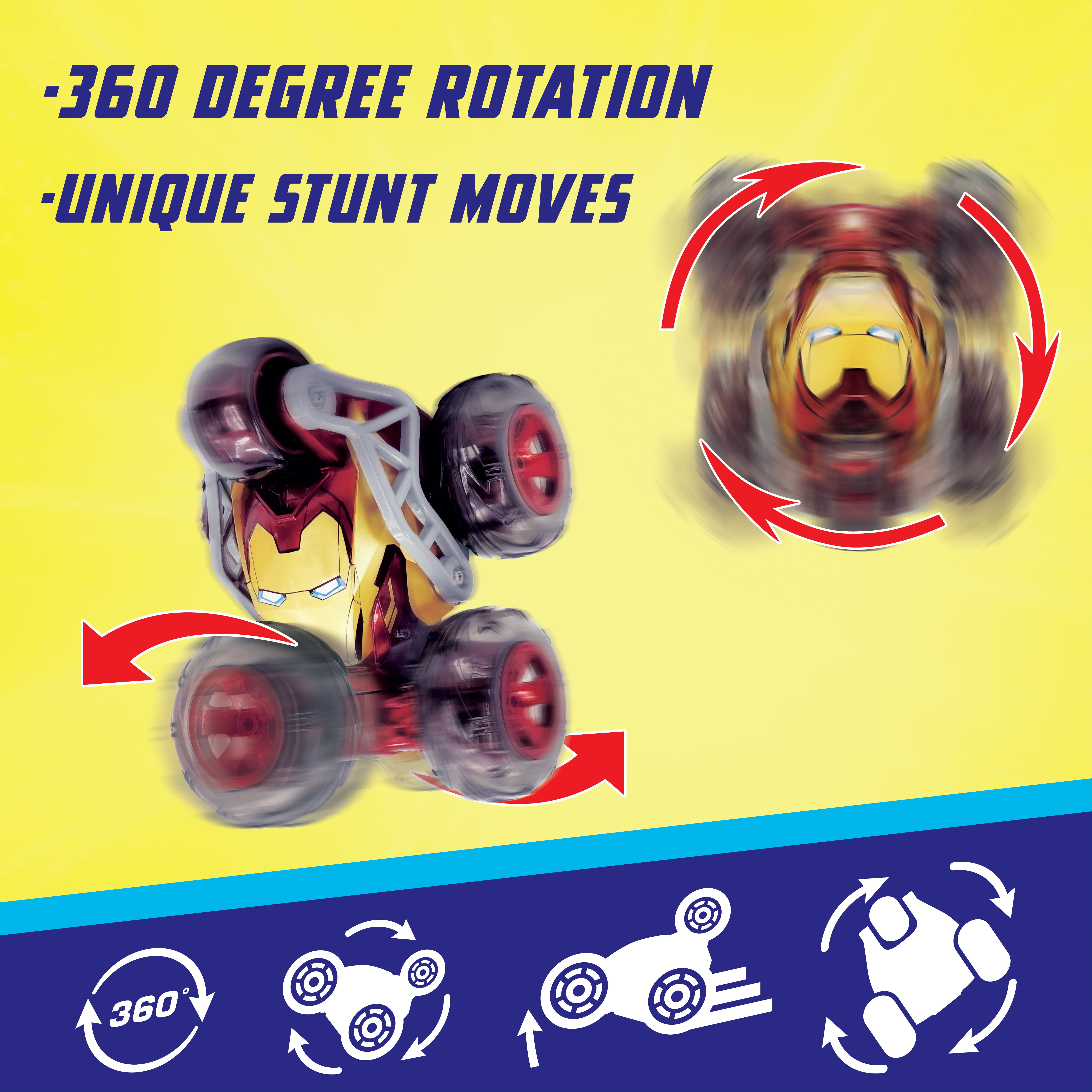 Jada Marvel Iron Man RC Stunt Car with Standing Drift and 360° Rotation, Ages 6+