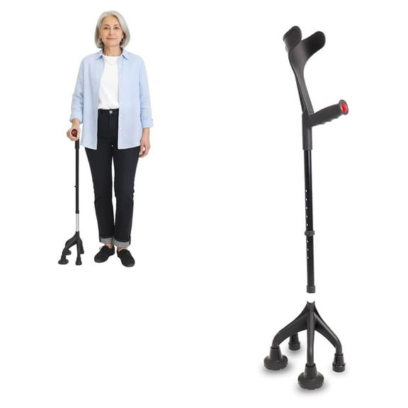 Quad Crutch for Women and Men (Sturdy 3.3 lbs), 4 Prong Forearm Crutches for Stability and Support, Adjustable and Ergonomic, Patented Design - Made in Europe