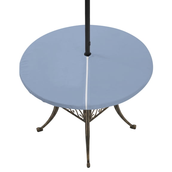 Outdoor Tablecloth with Umbrella Hole and Zipper Solid Color Round Fitted Table Cover with Elastic Waterproof Light Blue Patio Tablecloths for Picnic BBQS Garden Dinner Party Fit 45"-54"