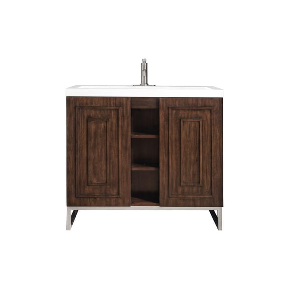 James Martin Vanities 39.5" Single Vanity Cabinet, Acacia, Brushed Nickel w/White Composite Countertop