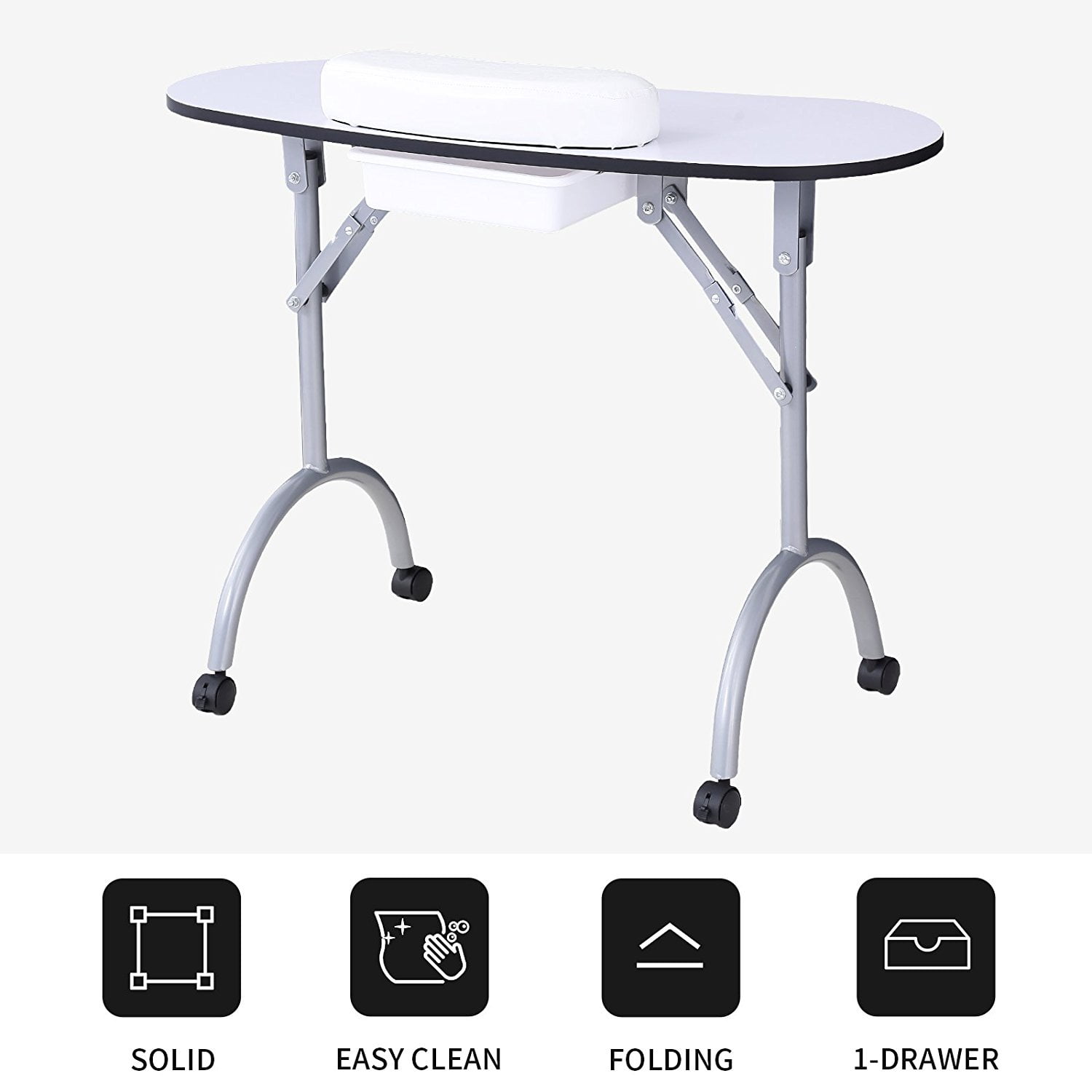 Foldable Manicure Nail Table Portable Station Desk Spa Beauty Salon