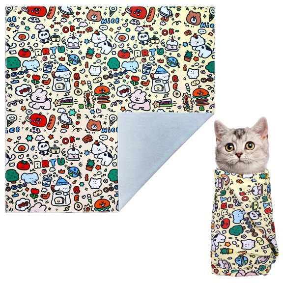 Patchwork Cat Grooming Wrap, 27.6’’×27.6’’ Large Cat Swaddle Wrap, Adjustable Cat Restraint Bag within 20pounds, Cat Bag for Nail Trimming, Cat Grooming Supplies