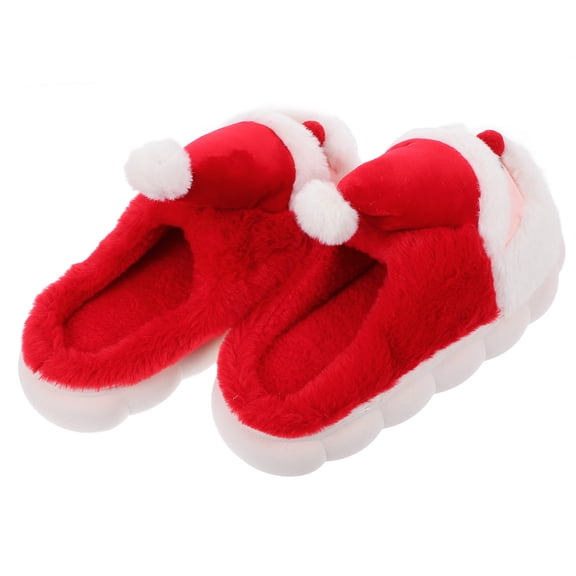 PTOOTP 1 Pair of Cozy Shoes for Women Cloth Red Santa Claus Design Winter Style Warmth Home Use