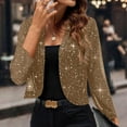 thumbnail image 5 of Women's Sequin Sparkly Cropped Cardigan Dressy Casual Shrugs for Evening Dresses Long Sleeve Open Front Shiny Jacket Brown L, 5 of 6