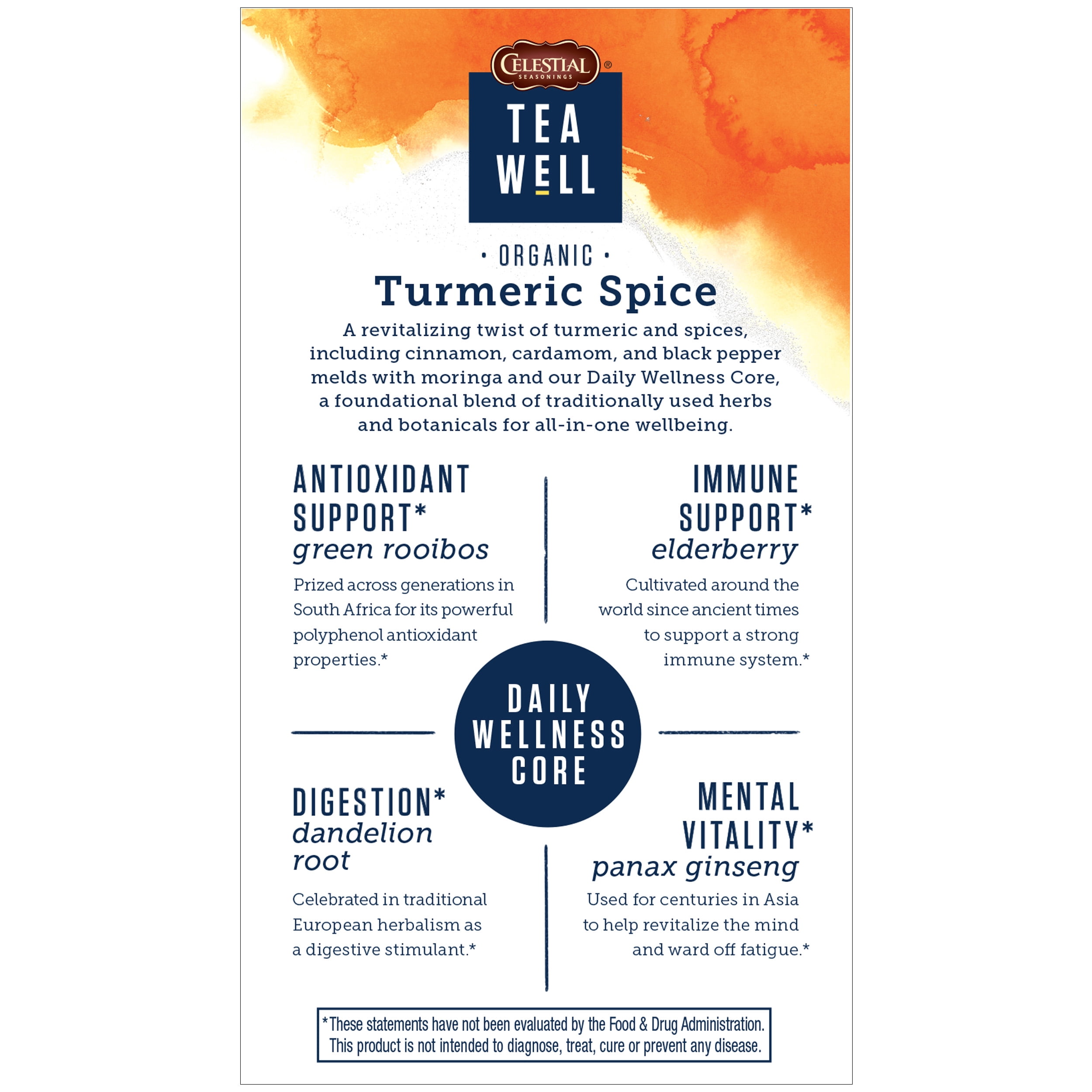 Celestial Seasonings TeaWell Organic Turmeric Spice Wellness Tea, 16 Ct Tea Bags