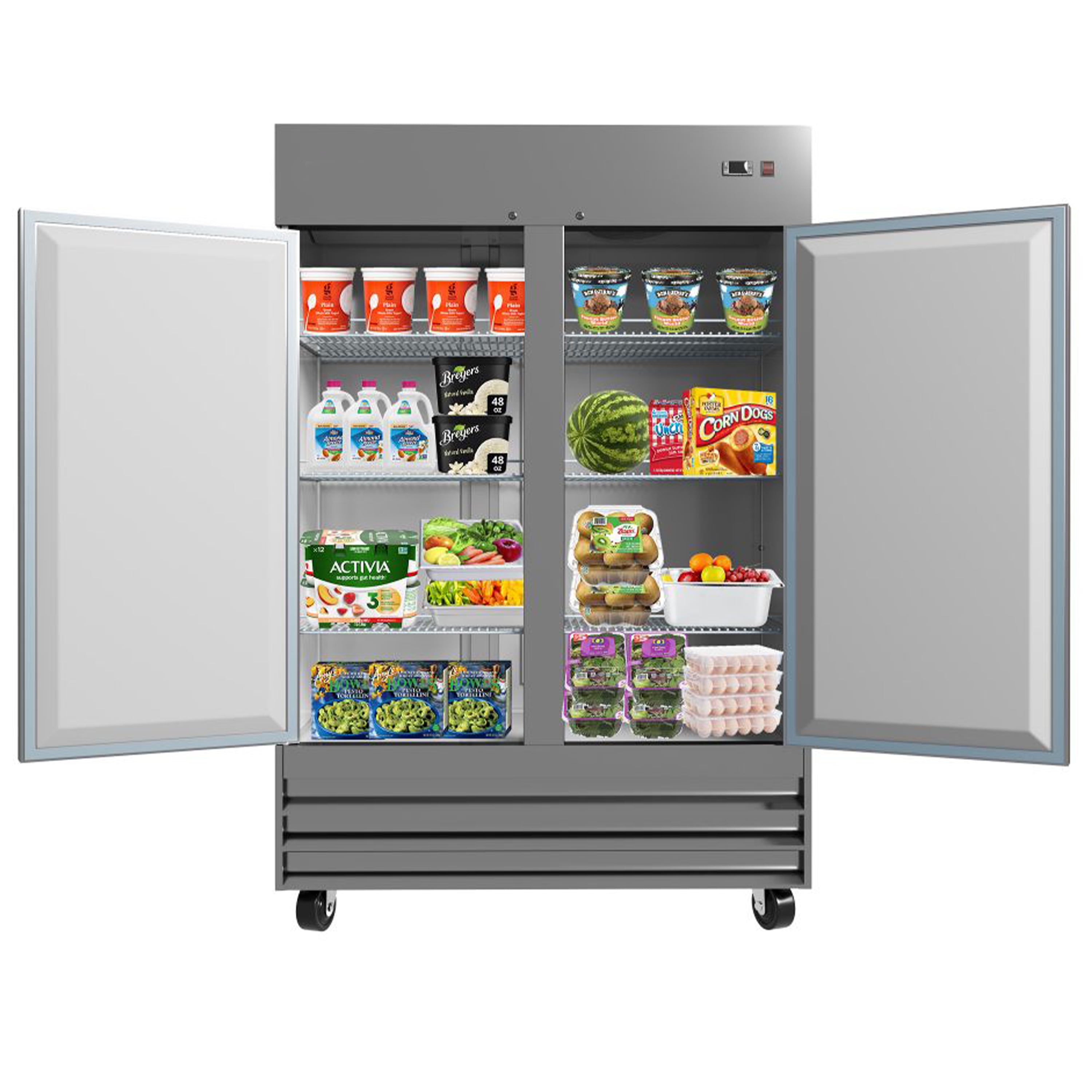 54 in. Reach-In Refrigerator, 2 Solid Doors, 49 Cu. Ft. Stainless Steel, 2 section, NSF Certified