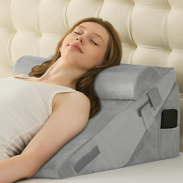 Wedge Pillows for Adult Adjustable Bed Wedge Pillow for Post Surgery Triangle Pillow Headboard with Bolster Cushion for Sleeping Acid Reflux Neck & Back Support and Dark G