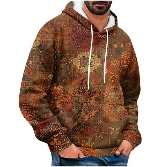 SGFCWSX Mens Hooded Sweatshirt Men Fleece Graphic Loose Pullover Hoodie Coffee Size XL