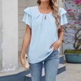 thumbnail image 3 of Oplxuo Women's Flutter Sleeve Chiffon Work Blouse Dressy Casual Keyhole Office Shirts Elegant Ladies Pleated Business Tops, 3 of 7