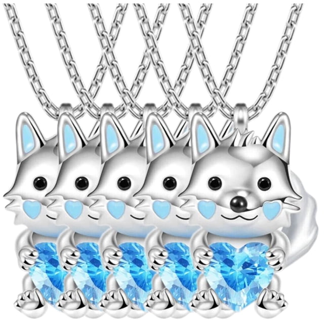 Collares con Dije de Lobo WolfNeck01 5 Pzas Collar Lobo/Corazón Plata/Azul Metal. High Monaco MXWOF-005